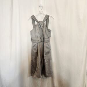 DAVIDS BRIDAL Grey Mercury Y Neck Twist Knot Halter Lined Mini Dress Women 6 NEW